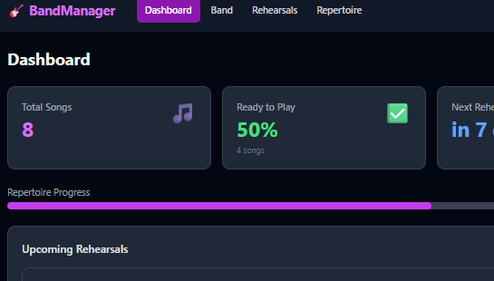 Band & Rehearsal Manager dashboard screenshot